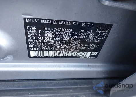 2023 Honda Hr-V Awd Lx z USA, uszkodzony, nr VIN 3CZRZ2H38PM727699